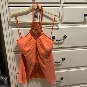 Express Sexy Coral, Beaded top. Tie at the neck. Sz S.